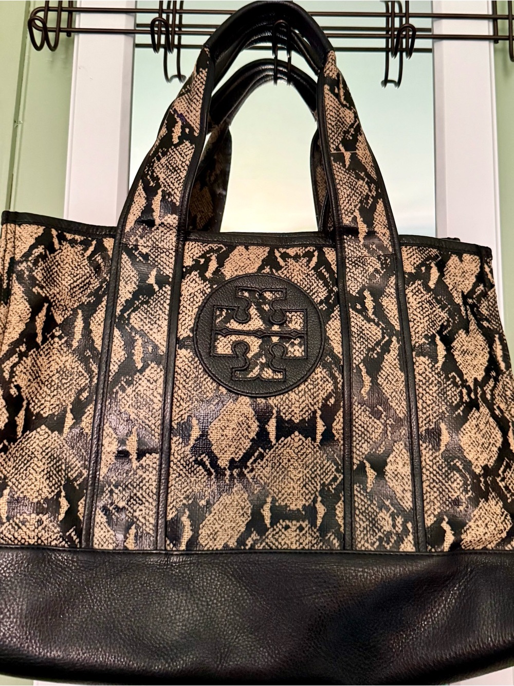 LIKE NEW!! Tory Burch Faux Snakeskin Tote - Black and Beige